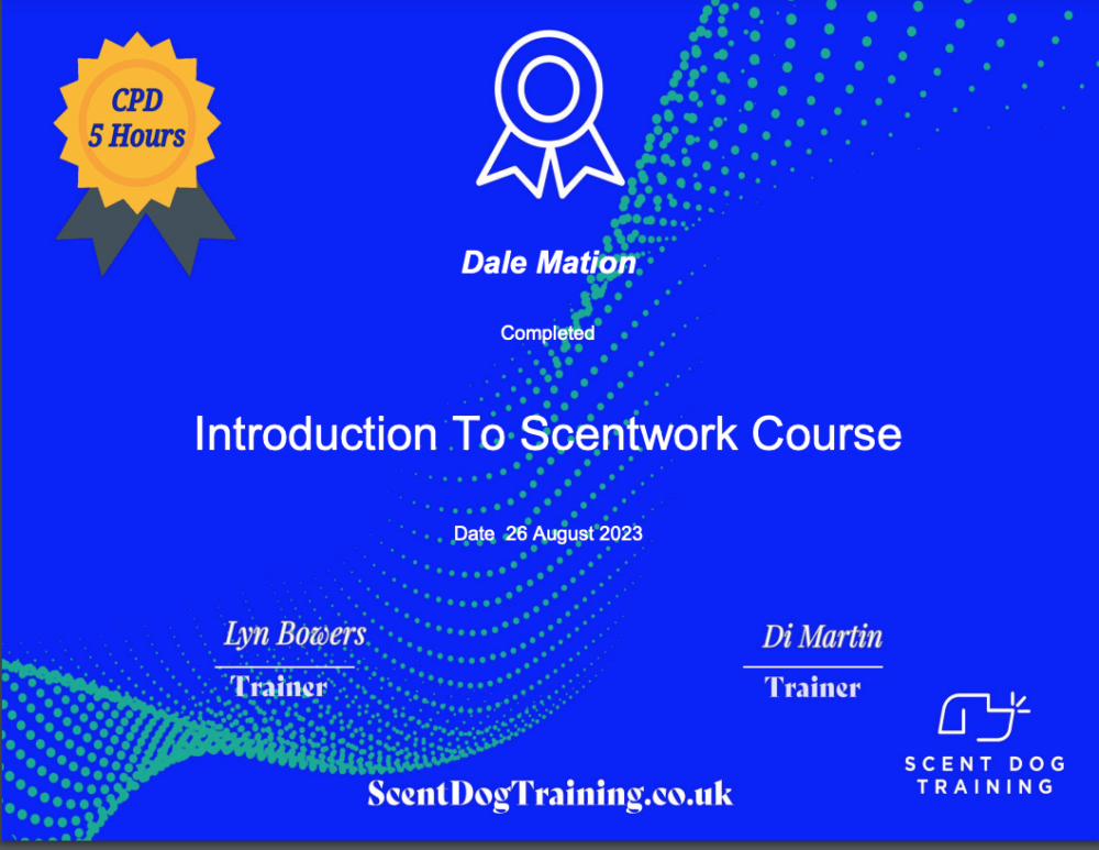 Scentwork Training certificate